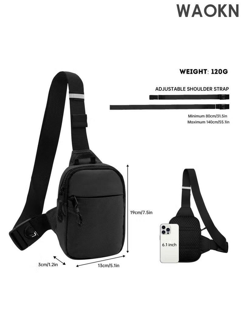 WAOKN Compact Waterproof Crossbody Bag - Adjustable Shoulder Strap Chest Waist Pack for Travel, Running, Hiking - Lightweight Mini Wallet Phone Bag with Anti-Theft Zipper Pockets - Sports Fanny Pack for Women/Men (Black) - Image 2