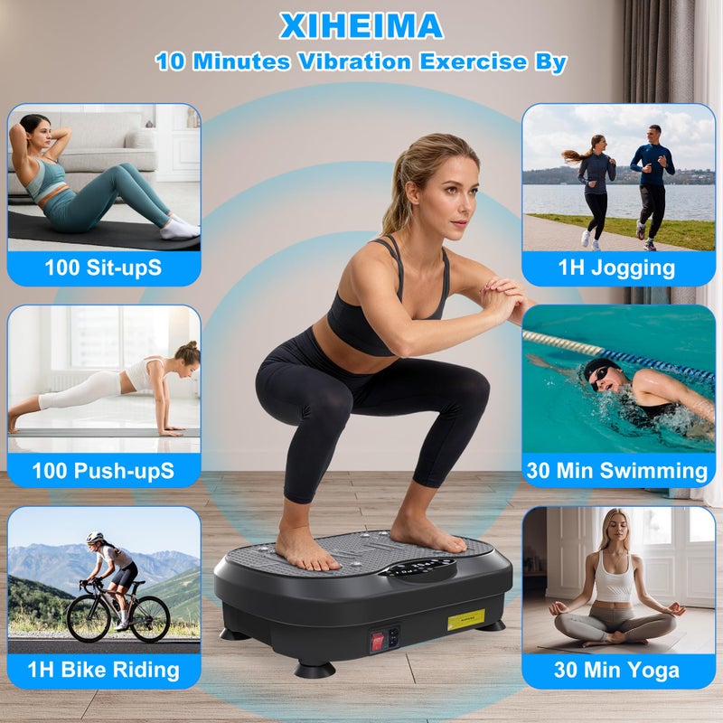 XIHEIMA Vibration Plate Exercise Machine for Lymphatic Drainage, Whole Body Fitness Workout Equipment Stand Shake Board Sport Gym for Weight Loss Fat Burner for Women Men (Black) - Image 2