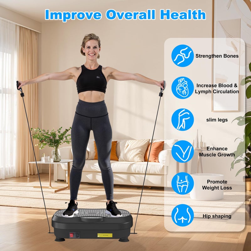 XIHEIMA Vibration Plate Exercise Machine for Lymphatic Drainage, Whole Body Fitness Workout Equipment Stand Shake Board Sport Gym for Weight Loss Fat Burner for Women Men (Black) - Image 5