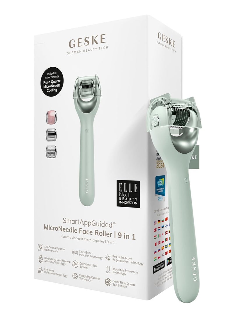 GESKE | SmartAppGuided™ MicroNeedle Face Roller | 9 in 1 | with Rose Quartz | Microneedling | Professional Microneedling Device | Needle Roller | Beauty Roller Face | Microneedling Roller - Image 1