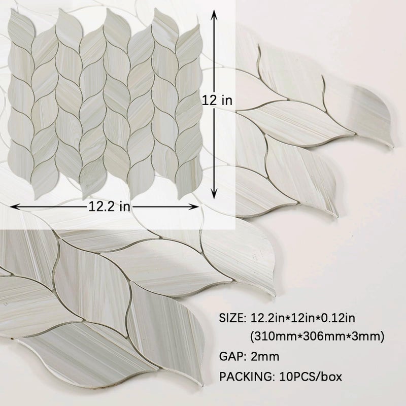 Tilingview 10-Sheet Peel and Stick Backsplash Tile for Kitchen, Self-Adhesive Mosaic Glossy Leaf Stick on Wall Tile with Gaps (Leaf Beige) - Image 5
