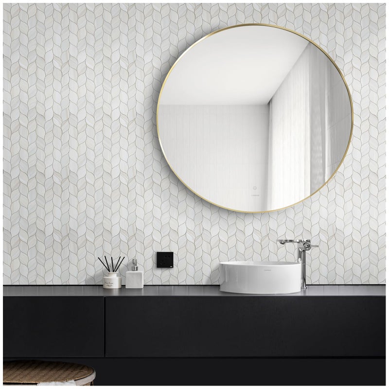 Tilingview 10-Sheet Peel and Stick Backsplash Tile for Kitchen, Self-Adhesive Mosaic Glossy Leaf Stick on Wall Tile with Gaps (Leaf Beige) - Image 2