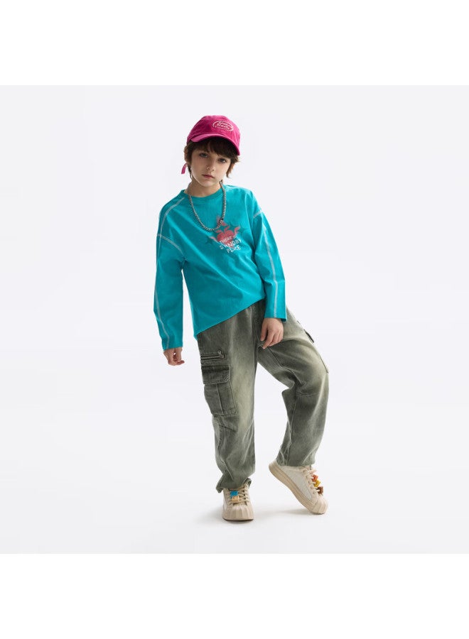 Mqd Boys' Autumn New Style Children's Fashion Washed Denim Jeans For Older Kids, Army Green, Size 140 - Image 2