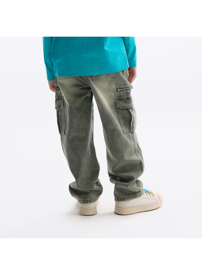 Mqd Boys' Autumn New Style Children's Fashion Washed Denim Jeans For Older Kids, Army Green, Size 140 - Image 3