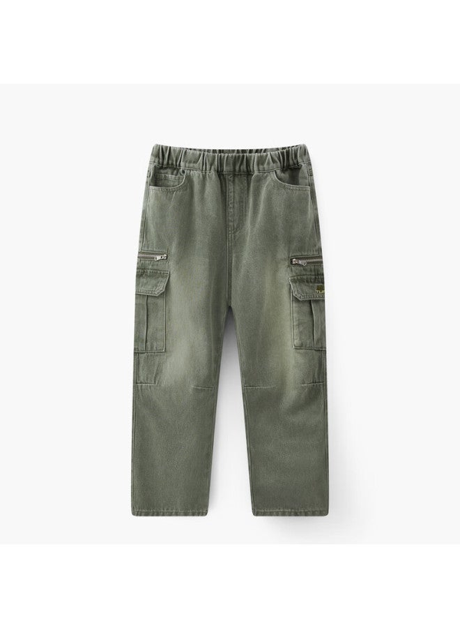 Mqd Boys' Autumn New Style Children's Fashion Washed Denim Jeans For Older Kids, Army Green, Size 140 - Image 4