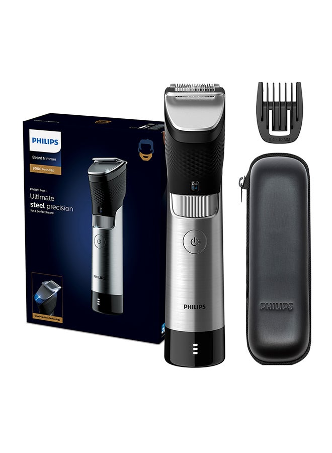 Philips Beard Trimmer BT9810,Ultimate Precision with Built-In Metal Comb,Self-Sharpening Steel Blades, 30 Length Settings,Steel Body, Battery Indicator,120min Cordless, Waterproof, Travel Case Black/Silver - Image 1