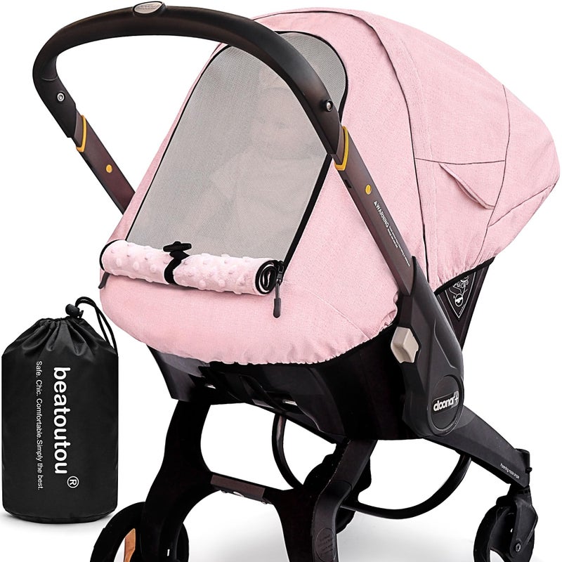 beatoutou Waterproof Winter Baby Car Seat Cover Compatible with Doona Car Seat and Stroller, Windproof Canopy for Girls, Keeps Babies Warm and Cozy (Pink) - Image 1