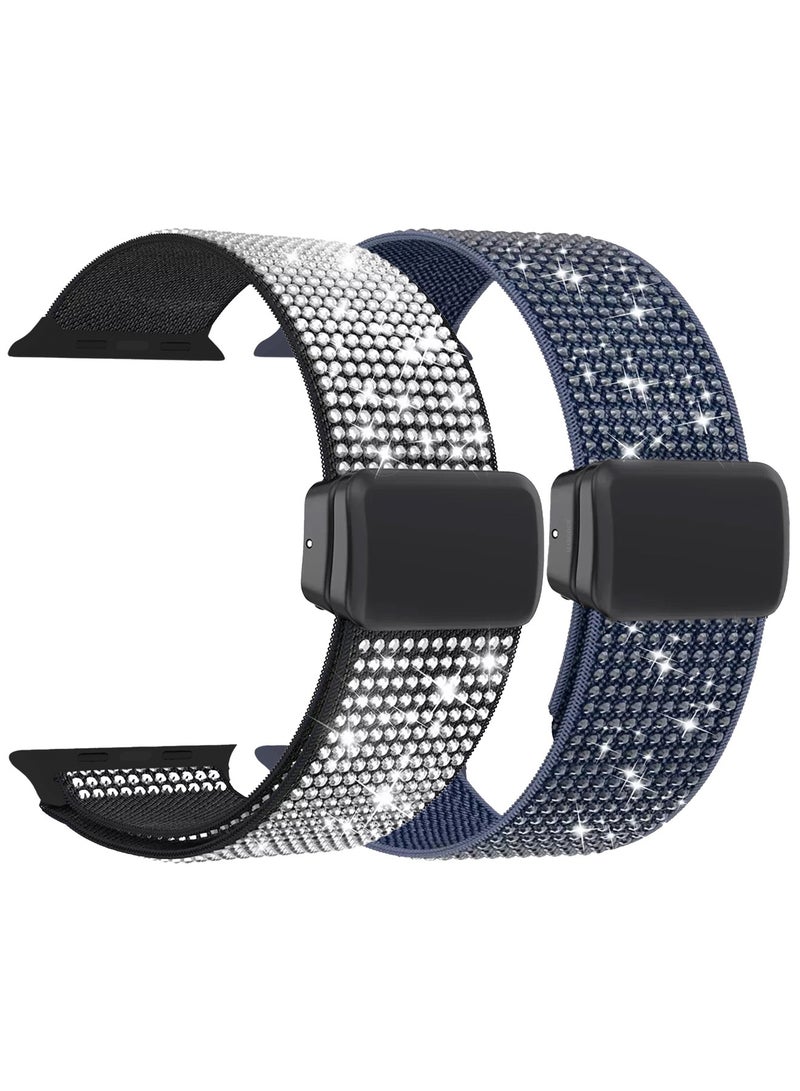 2Packs 44mm/45mm/49mm Strap Band for Apple Watch Series 1-9, SE & Ultra - Rhinestone Sparkle Watch Band - Image 1