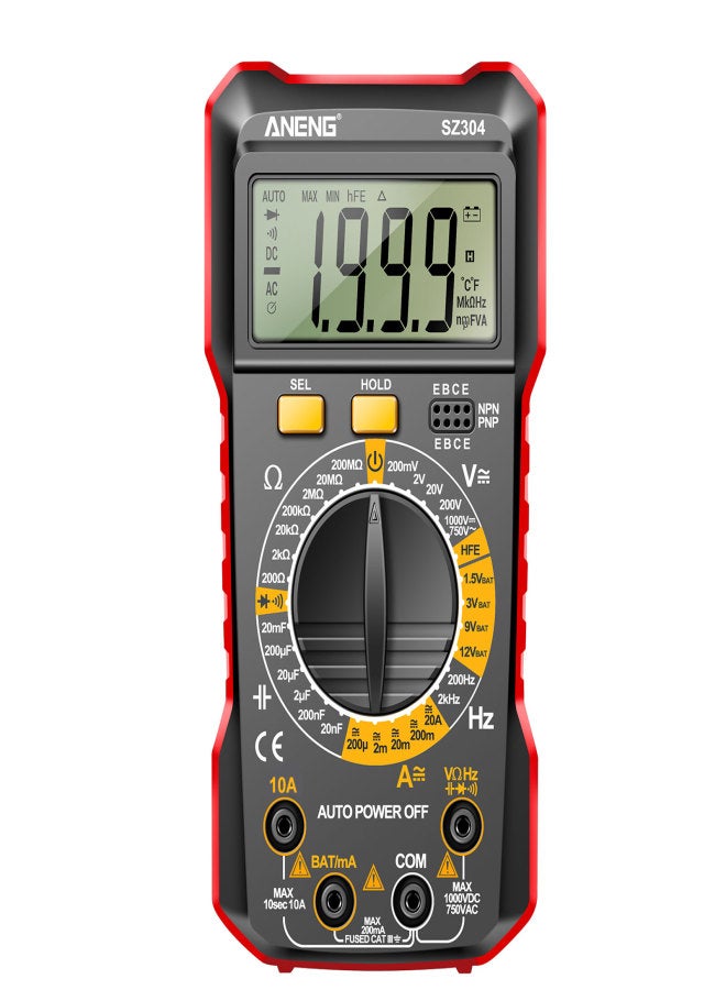 ANENG SZ304 Multifunction 1999 Counts Digital Multimeter True RMS Handheld High Precision Tester Measures Voltage Current Resistance Capacitance Frequency Diode with Test Leads - Image 1