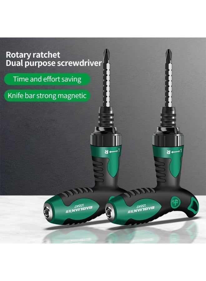 Baolian Versatile T-Handle Ratchet Screwdriver - Dual-Purpose, Strong Magnetic Head for Easy Grip, Ideal for Home Repairs & DIY Projects - Image 2