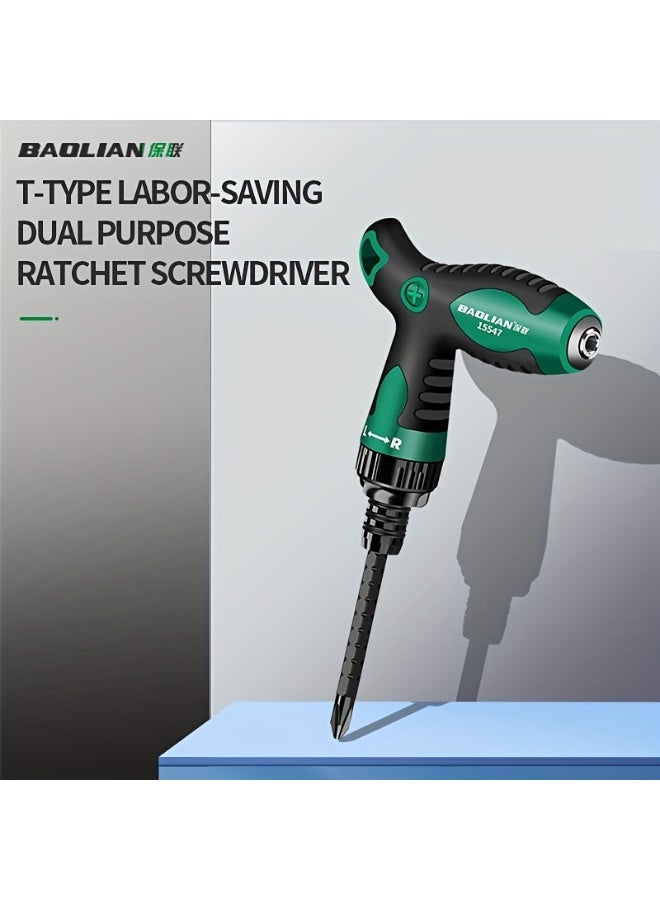 Baolian Versatile T-Handle Ratchet Screwdriver - Dual-Purpose, Strong Magnetic Head for Easy Grip, Ideal for Home Repairs & DIY Projects - Image 4