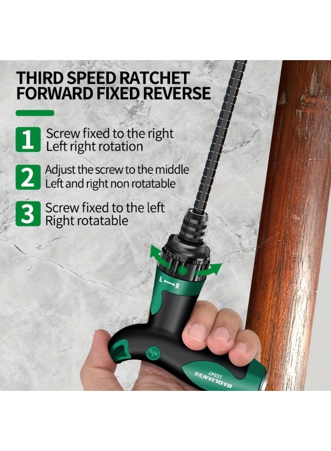 Baolian Versatile T-Handle Ratchet Screwdriver - Dual-Purpose, Strong Magnetic Head for Easy Grip, Ideal for Home Repairs & DIY Projects - Image 5