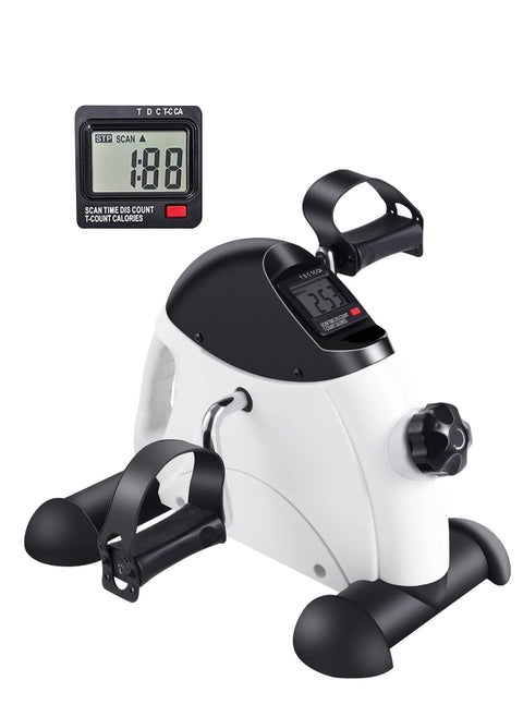 Under Desk Bike Pedal Exerciser, Mini Exercise Bike for Arm/Leg Exercise, Under Desk Exercise with LCD Screen Display for Home/Office Workout, White