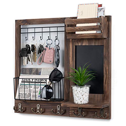 Dhmkfly Key Holder for Wall, Mail Organizer Wall Mount with 5 Hooks and Shelf, Home Decorative with 5 Double Hooks and Chalkboard for Home Coat/Letter/Dog Leash/Entryway/Hallway/Living Room Decor - Image 1