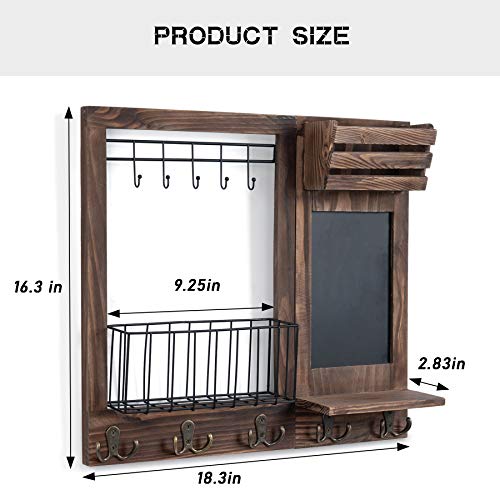 Dhmkfly Key Holder for Wall, Mail Organizer Wall Mount with 5 Hooks and Shelf, Home Decorative with 5 Double Hooks and Chalkboard for Home Coat/Letter/Dog Leash/Entryway/Hallway/Living Room Decor - Image 2