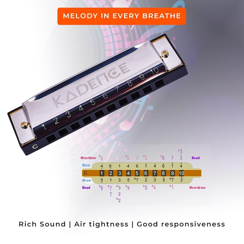 Kadence Daitonic Harmonica T104, Mouth Organ of C 10 Holes,for Kids Adults and Beginners Students,with Hard Case - Image 2