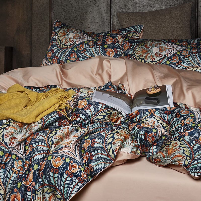 Cupocupa Duvet Cover King Size Set;Boho Floral Pattern King Size Duvet Cover Set - Soft Bedding with Leaf Print Paisley and Pillowcases - Image 2