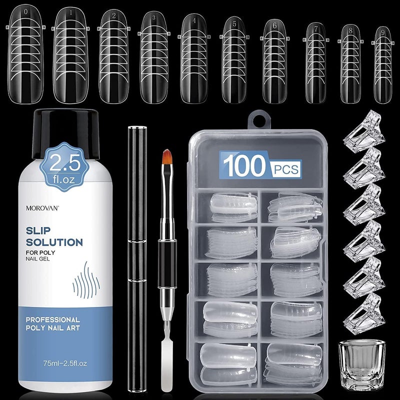 Morovan Nail Slip Solution Kit:â€¯2.5â€¯OZ Antiâ€‘Stick Gel Liquid for PolyGel Nails with Dualâ€‘Ended Brush & Nail Forms Ideal Easy Spread for Beginners - Image 1