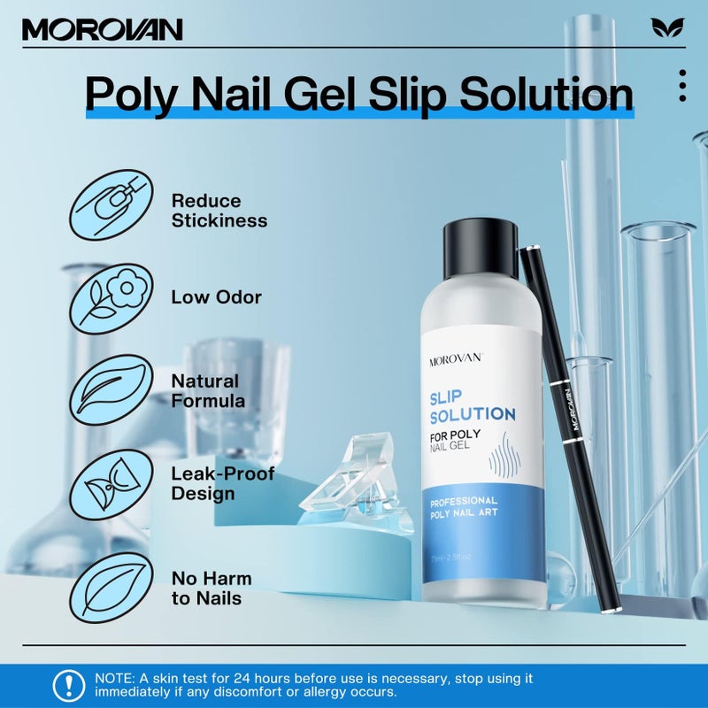 Morovan Nail Slip Solution Kit:â€¯2.5â€¯OZ Antiâ€‘Stick Gel Liquid for PolyGel Nails with Dualâ€‘Ended Brush & Nail Forms Ideal Easy Spread for Beginners - Image 2