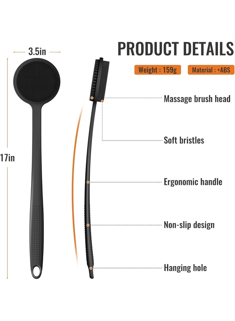 Silicone Back Scrubber for Shower, Long Handle Bath Brush, Soft Body Scrubber Brush for Exfoliating, Shower Massage Brush for Men and Women - Image 3