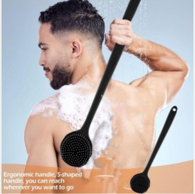 Silicone Back Scrubber for Shower, Long Handle Bath Brush, Soft Body Scrubber Brush for Exfoliating, Shower Massage Brush for Men and Women - Image 1