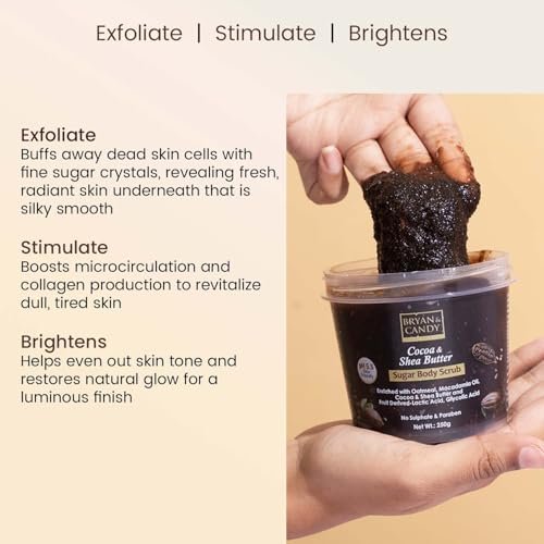 BRYAN  CANDY Bryan & Candy Sugar Body Scrub PH 5.5 For Tan Removal & Exfoliation | For Women & Men | 250g (Cocoa Shea) - Image 3