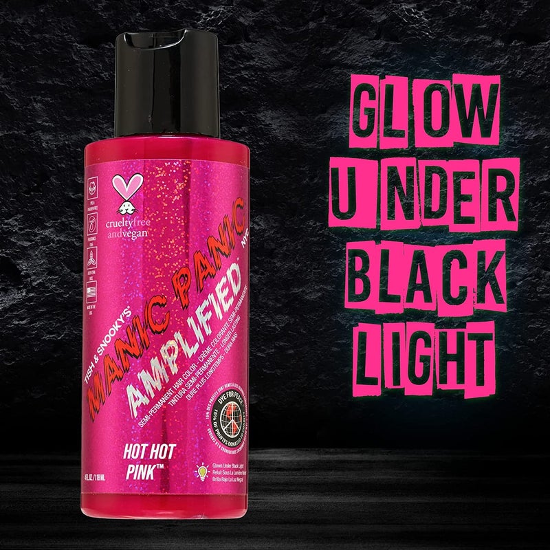 MANIC PANIC Hot Hot Pink Amplified Semi-Permanent Hair Dye - Medium Pink Color - Glows in Blacklight - Vegan, PPD & Ammonia Free - Image 2