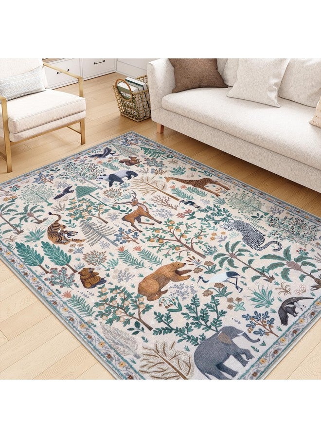 LEEVAN Jungle 5X7 Area Rugs Washable Christmas Beige Living Room Rug Non Slip, Low Pile Bedroom Rug, Abstract Playroom Area Rug Soft Nursery Carpet Dining Room Rug  - Image 1