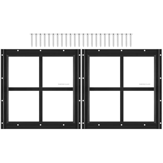 2 Pack Shed Window 12" W X 12" H, Black Flush Mount Window With Tempered Glass For Playhouses, Sheds, Garage And Chicken Coops - Image 1