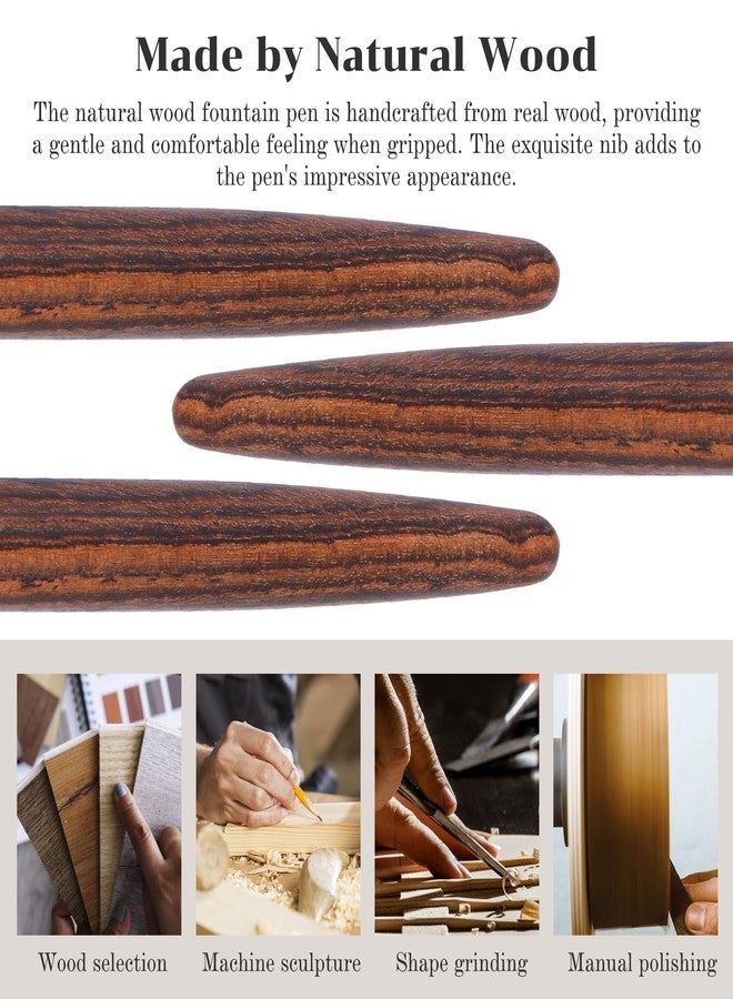 Amaxiu Wooden Fountain Pen, Fine Point, Handcrafted Luxury Pen with 12 Pcs 2.6 mm Ink Cartridges, Vintage Wood Pen for Business, Calligraphy, Gifts - Image 3