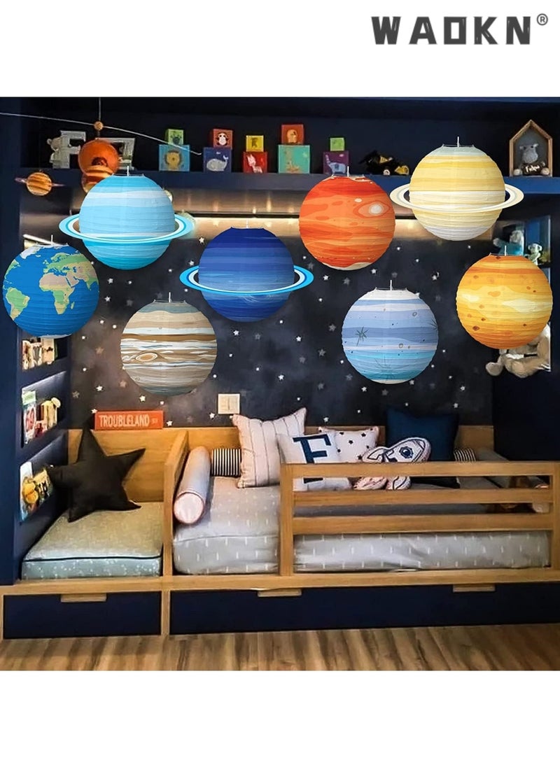 WAOKN 8 Pcs Space Paper Lanterns Planets Lanterns Out of This World Space Lanterns Hanging Planets Lanterns Hanging Solar System Lanterns for Kids Classroom Science Birthday Outer Space Party Decorations  - Image 2