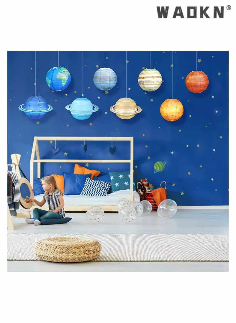WAOKN - 8 Pcs Space Paper Lanterns Planets Lanterns Out of This World Space Lanterns Hanging Planets Lanterns Hanging Solar System Lanterns for Kids Classroom Science Birthday Outer Space Party Decorations - Image 1