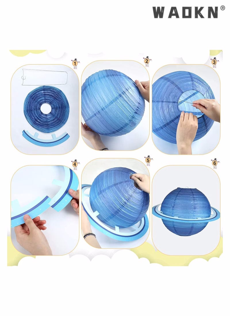 WAOKN - 8 Pcs Space Paper Lanterns Planets Lanterns Out of This World Space Lanterns Hanging Planets Lanterns Hanging Solar System Lanterns for Kids Classroom Science Birthday Outer Space Party Decorations - Image 1