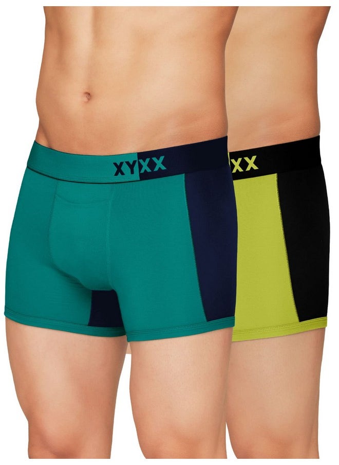 XYXX XYXX Men's Underwear Dualist IntelliSoft Antimicrobial Micro Modal Trunk Pack of 2 (Navigate & Black Iris;Lime Punch & Black; L)  - Image 1