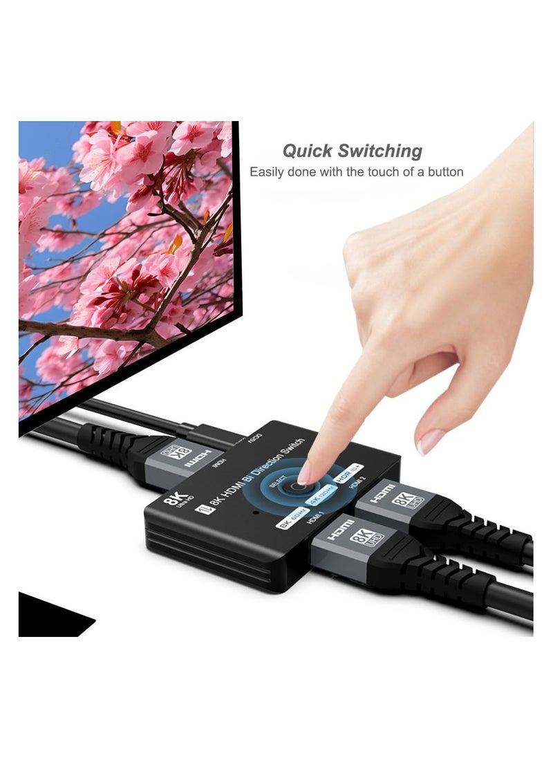 SYOSI - HDMI 2.1 Switch, HDMI Switcher 2 In 1 Out or 1 In 2 Out, 8K HDMI Splitter Bi-Direction, 8K HDMI Box Supports Ultra HD 8K@60Hz, 4K@120Hz, High Speed 48Gbps, HDCP2.3, HDR10 for TV/PS5/Xbox/Monitors - Image 1