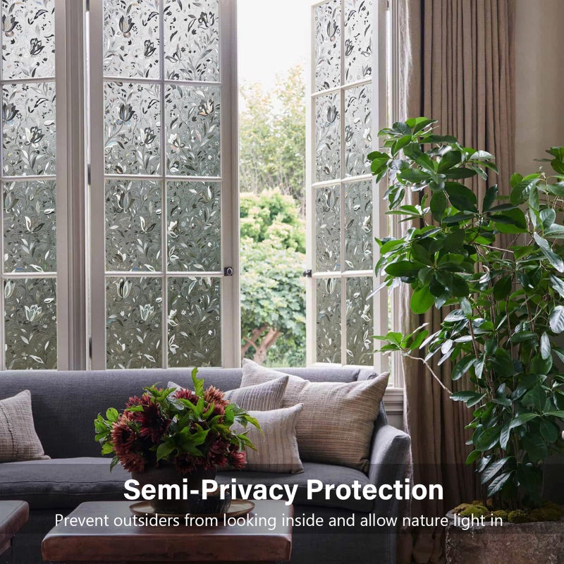 LEMON CLOUD Window Film, Decorative Window Privacy Film, Window Film Privacy Static Cling Frosted, Anti-UV Sun Blocker Heat Control for Home(Grayish Black, 17.5 x 78.7 inches) - Image 4