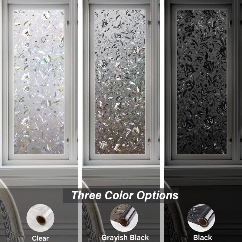 LEMON CLOUD Window Film, Decorative Window Privacy Film, Window Film Privacy Static Cling Frosted, Anti-UV Sun Blocker Heat Control for Home(Grayish Black, 17.5 x 78.7 inches) - Image 5