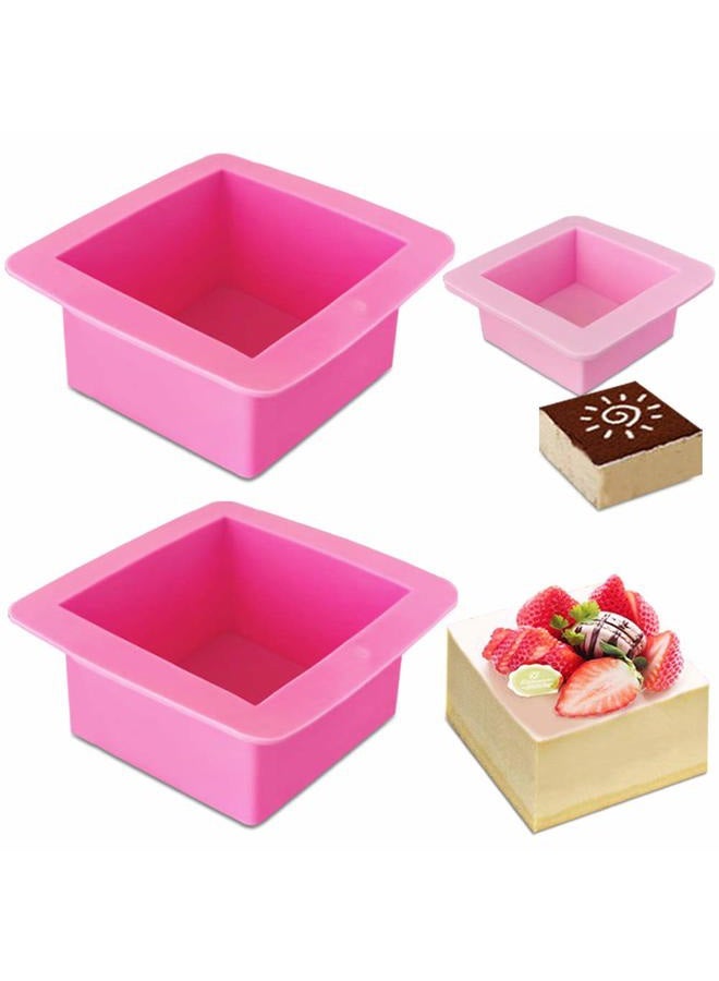 AIFUDA 3 Pcs Non-Stick Square Baking Silicone Molds, Quick Release Bread Pan Bakeware Tray for Cheese Cake Tier Cake Handmade Toast Mold Bread Mould Soap Mold - Rose Red, Pink - Image 1