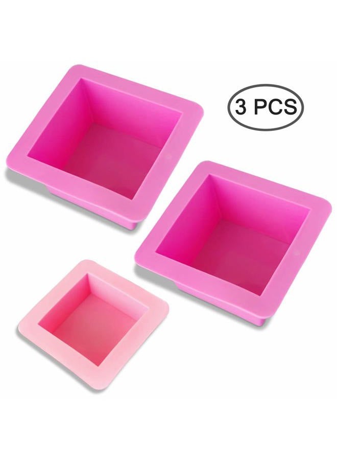 AIFUDA 3 Pcs Non-Stick Square Baking Silicone Molds, Quick Release Bread Pan Bakeware Tray for Cheese Cake Tier Cake Handmade Toast Mold Bread Mould Soap Mold - Rose Red, Pink - Image 2