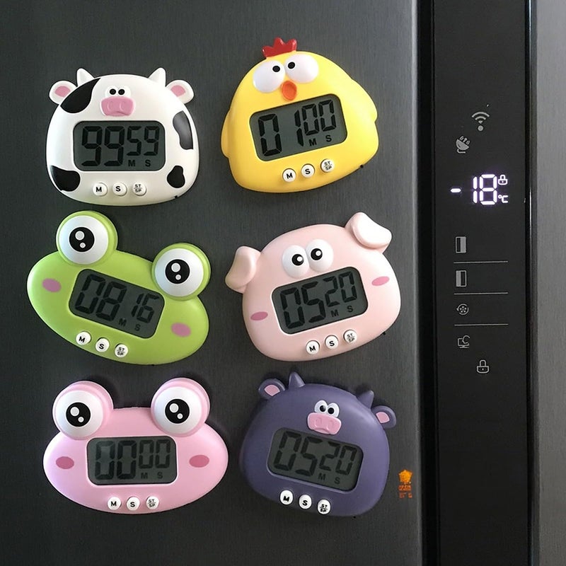 Wolpin 1 Pc White Cow Digital Kitchen Timer & Stopwatch, Countdown Large Digits, Loud Alarm, Magnetic Stand Round, for Cooking | Baking | Kids Study Teacher Oven Round Back Stand Hanging Hole