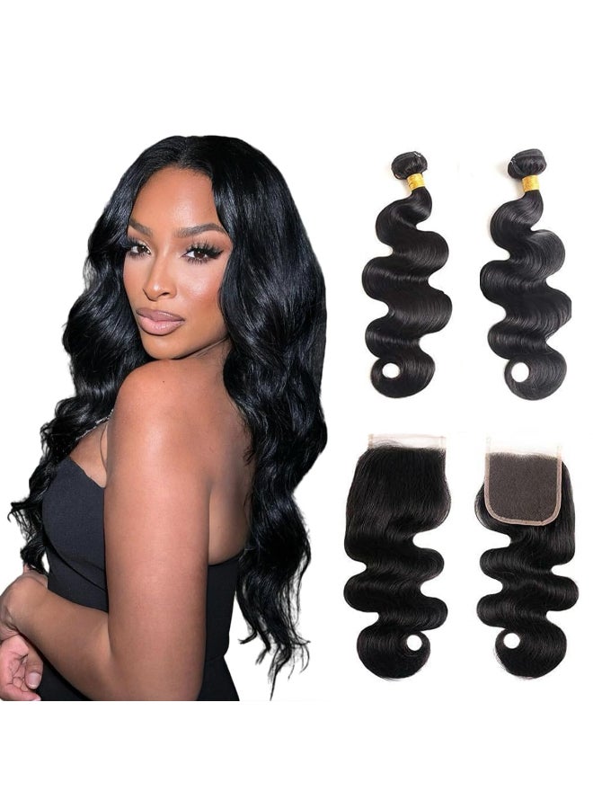 Selina 12A Body Wave Human Hair Bundles with Closure 10 128 Inch 4x4 HD Lace Closure 100 Brazilian Virgin Human Hair 2 Bundles with Closure Deals Hair Extensions Quick Weave Bundle Natural Black - Image 3