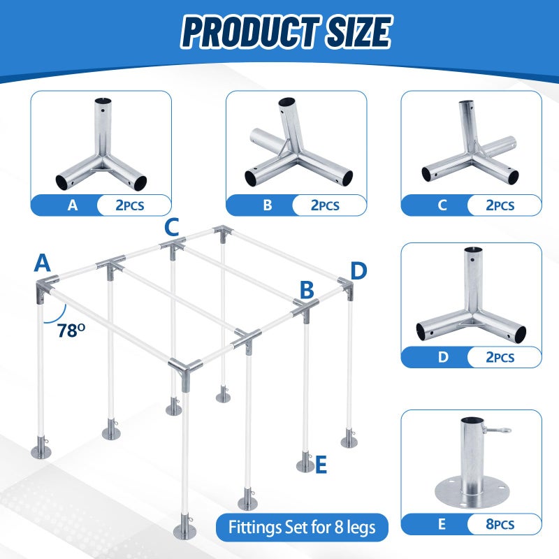 Frienda 8-Leg Lean-to Canopy Fittings, Lean to Carport Frame Connectors Kit DIY Project for Slant Roof Carport, Shed, Gazebo, Greenhouse, Shelter Deck, Pipes Not Included (1-3/8 Id,16 Pcs) - Image 2