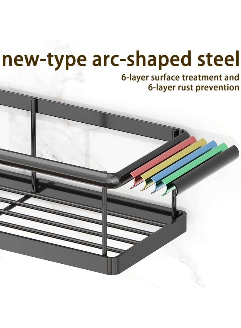 Anmi Shower Caddy Organiser Set, 6-Piece Wall Mount Storage with Shelves, 12 Hooks, Soap Holder, Black - Image 3