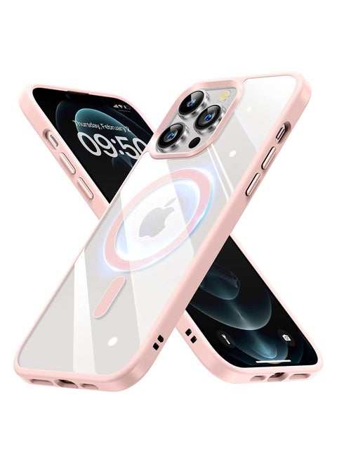 Built in Magnets Compatible with MagSafe Clear Hard PC Back Cover Soft TPU Frame Shockproof Protective Slim Bumper Case for iPhone 13 Pro Max_Light Pink