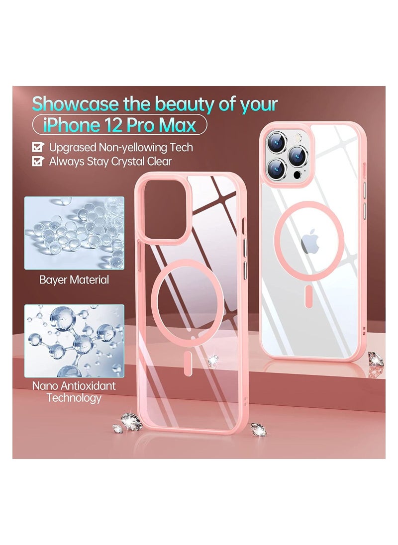 Generic - Built in Magnets Compatible with MagSafe Clear Hard PC Back Cover Soft TPU Frame Shockproof Protective Slim Bumper Case for iPhone 13 Pro Max_Light Pink - Image 1