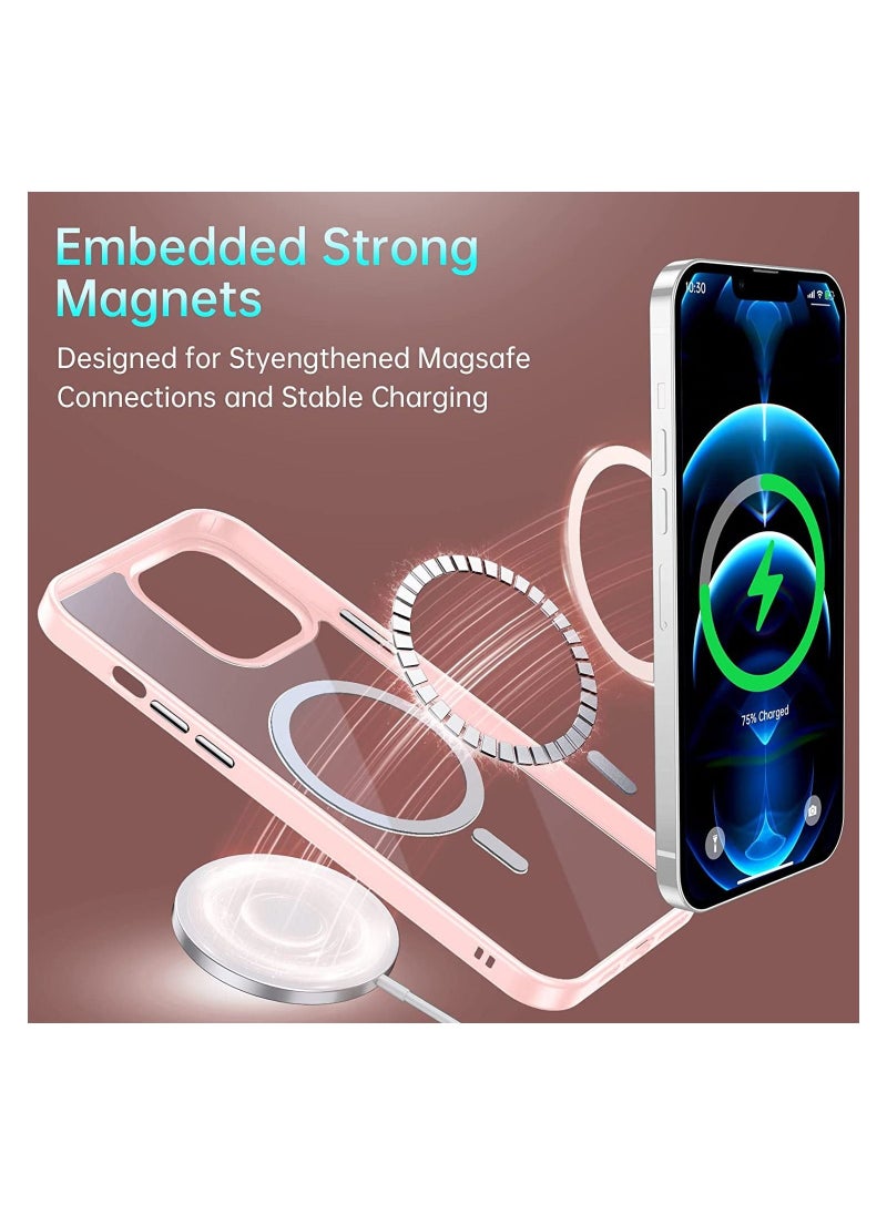 Generic - Built in Magnets Compatible with MagSafe Clear Hard PC Back Cover Soft TPU Frame Shockproof Protective Slim Bumper Case for iPhone 13 Pro Max_Light Pink - Image 1