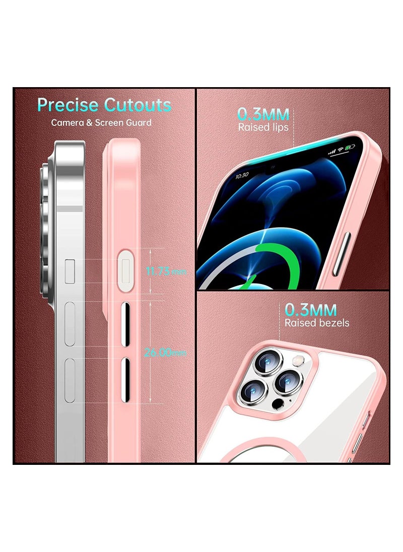 Generic - Built in Magnets Compatible with MagSafe Clear Hard PC Back Cover Soft TPU Frame Shockproof Protective Slim Bumper Case for iPhone 13 Pro Max_Light Pink - Image 1