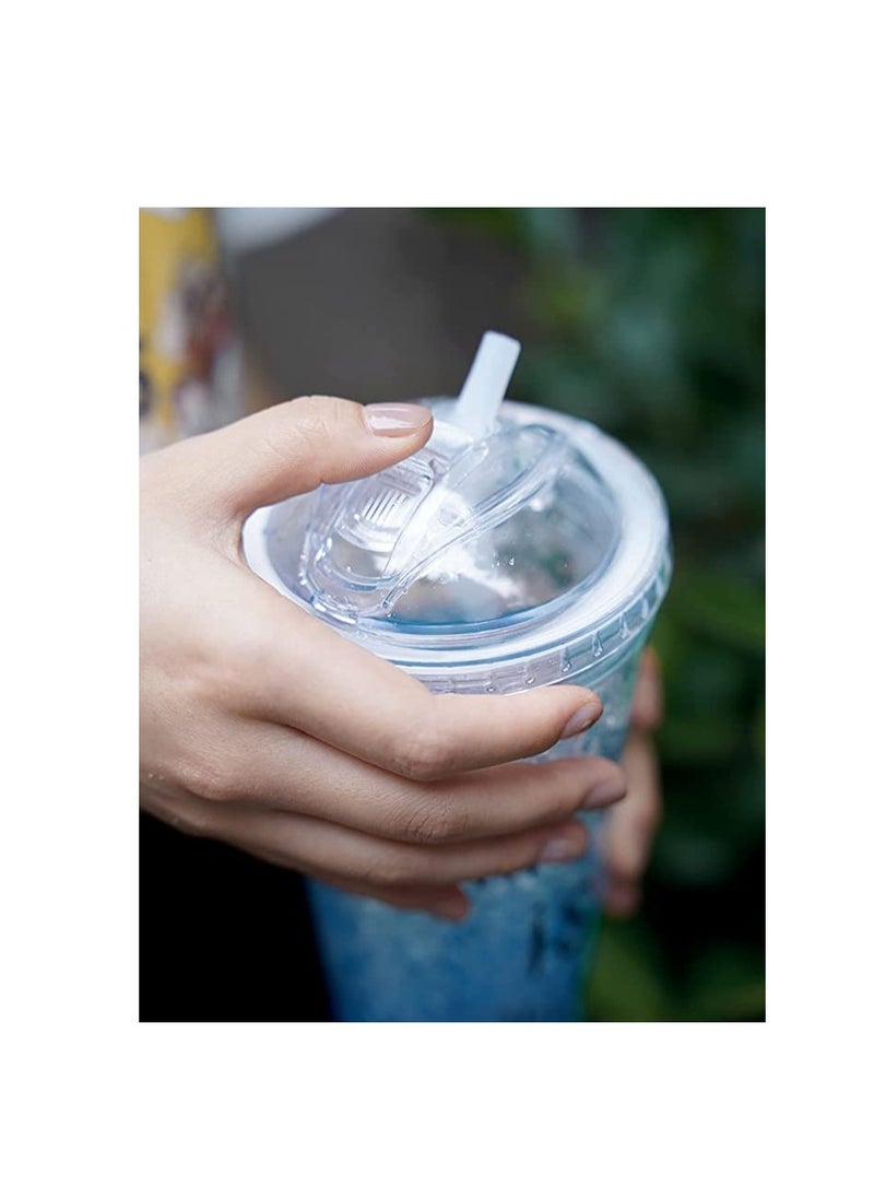 Spaceshoop - Refrigerated Double layer Plastic Cups with Straw and Sliding Closure, Summer Ice Cup for Drinks Pack of 1 Assorted Prints - Image 1