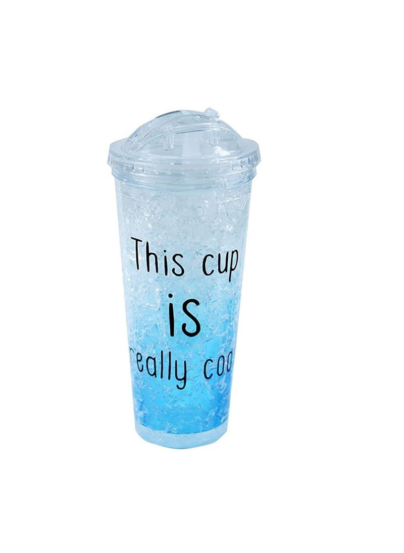 Spaceshoop - Refrigerated Double layer Plastic Cups with Straw and Sliding Closure, Summer Ice Cup for Drinks Pack of 1 Assorted Prints - Image 1