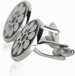 Cuff-Daddy Black & White Silver Round Cuff Links with Presentation Box - Image 4